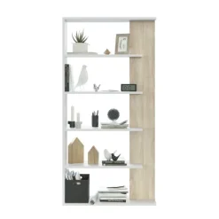 Libreria 90x180h cm moderna bianco opaco rovere Elira
