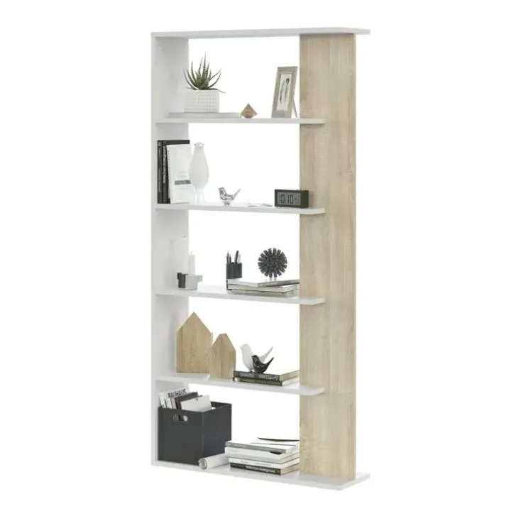 Libreria 90x180h cm moderna bianco opaco rovere Elira