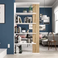 Libreria 90x180h cm moderna bianco opaco rovere Elira