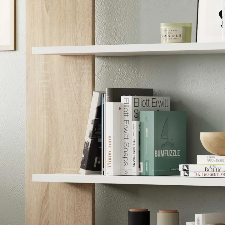 Libreria 180x180h cm moderna bianco opaco e rovere natura Aline 2