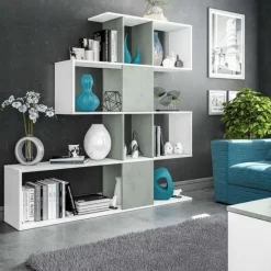 Libreria 145x145h cm moderna bianco opaco cemento Snake