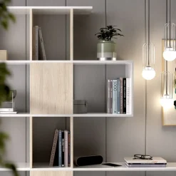 Libreria 145x145h cm moderna bianco rovere naturale Snake