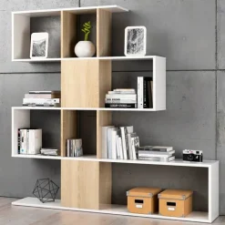 Libreria 145x145h cm moderna bianco rovere naturale Snake