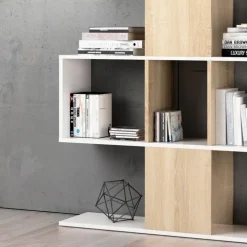 Libreria 145x145h cm moderna bianco rovere naturale Snake