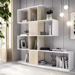 Libreria 145x145h cm moderna bianco rovere naturale Snake