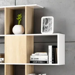 Libreria 145x145h cm moderna bianco rovere naturale Snake