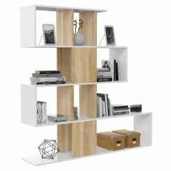 Libreria 145x145h cm moderna bianco rovere naturale Snake