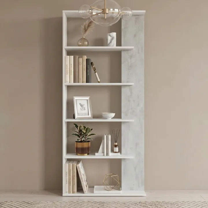 Libreria 90x180h cm moderna bianco opaco cemento Elira