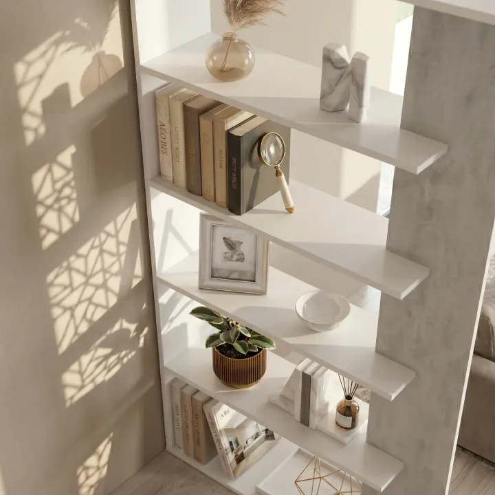 Libreria 90x180h cm moderna bianco opaco cemento Elira