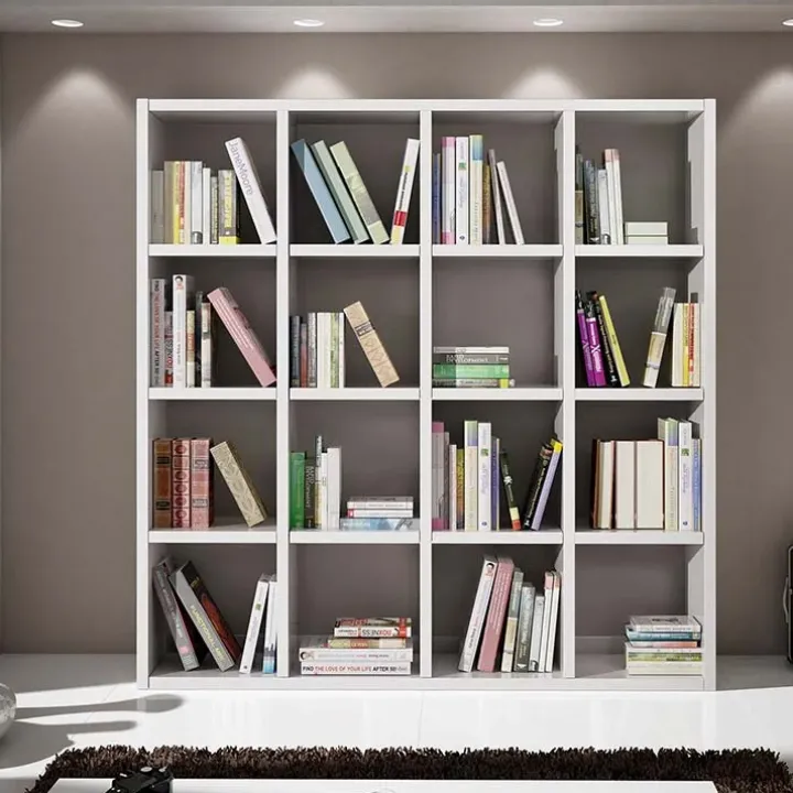 Libreria 175x175h cm moderna componibile bianco frassinato Kubic 04