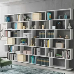 Libreria 160x192h cm moderna design bianco opaco Amira 2