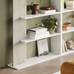 Libreria 270x180h cm moderna design bianco opaco cemento Biblio Aline 3