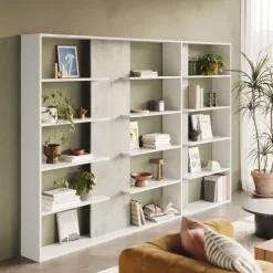 Libreria 270x180h cm moderna design bianco opaco cemento Libris Aline 3