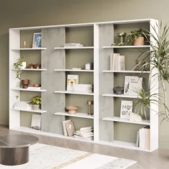 Libreria 270x180h cm moderna design bianco opaco cemento Libris Aline 3