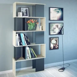 Libreria 80x183h cm moderna rovere laccato nero Tape Gihome®