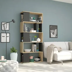 Libreria 80x183h cm moderna rovere laccato nero Tape Gihome®