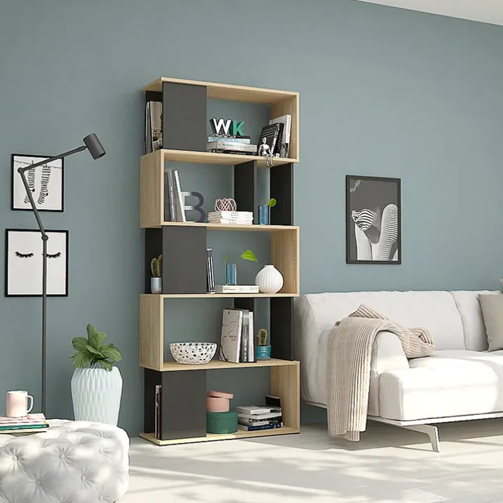 Libreria 80x183h cm moderna rovere laccato nero Tape Gihome®