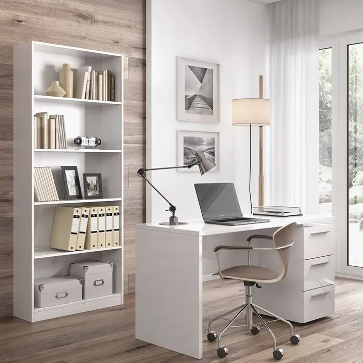 Libreria 80x201h cm moderna soggiorno bianco opaco Allan