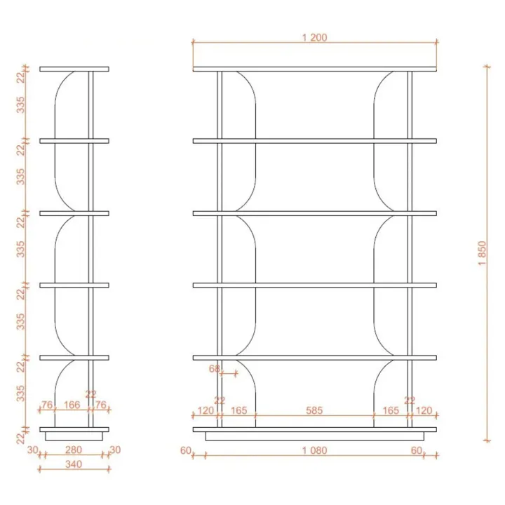 Libreria 120x185h cm moderna soggiorno rovere Bukly