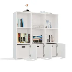 Libreria 111x111h cm 6 vani a giorno 3 ante bianco Giove