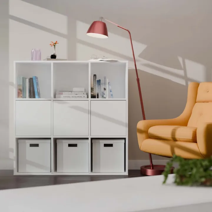 Libreria 111x111h cm 6 vani a giorno 3 ante bianco Giove