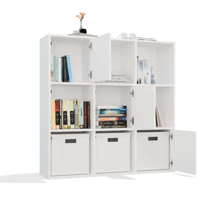 Libreria 111x111h cm 6 vani a giorno 3 ante bianco Giove