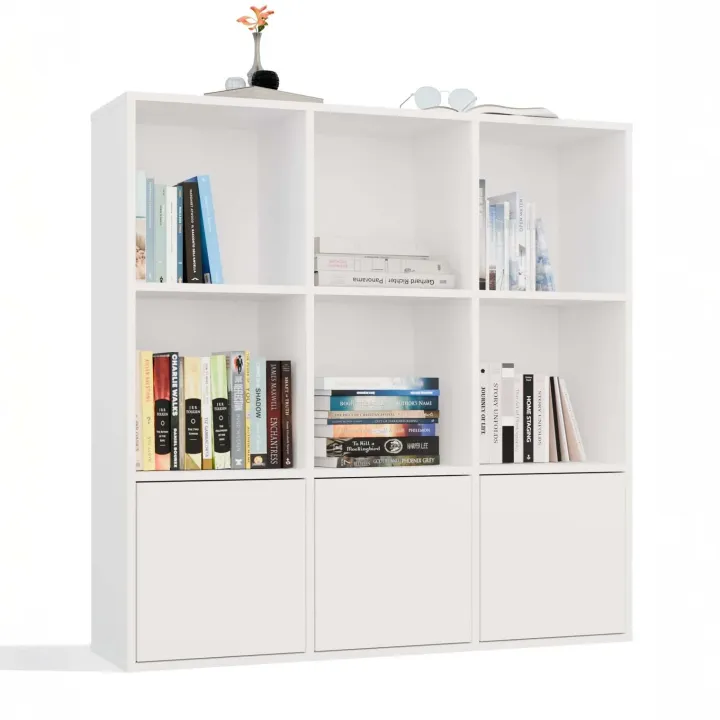 Libreria 111x111h cm 6 vani a giorno 3 ante bianco Giove