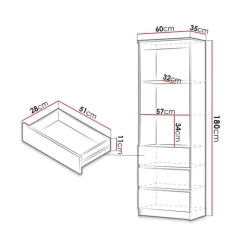 Libreria 60x180h cm 3 vani a giorno 3 cassetti moderna bianco Sterling