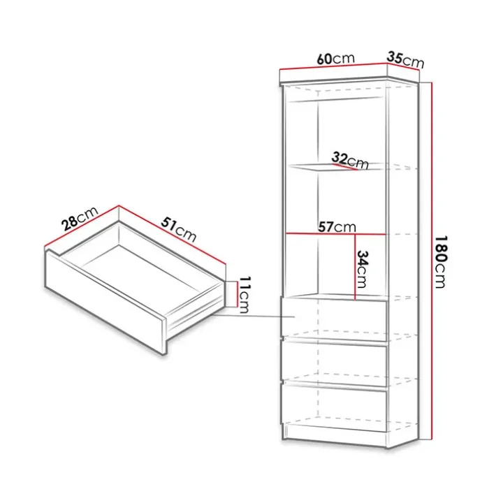 Libreria 60x180h cm 3 vani a giorno 3 cassetti moderna bianco Sterling