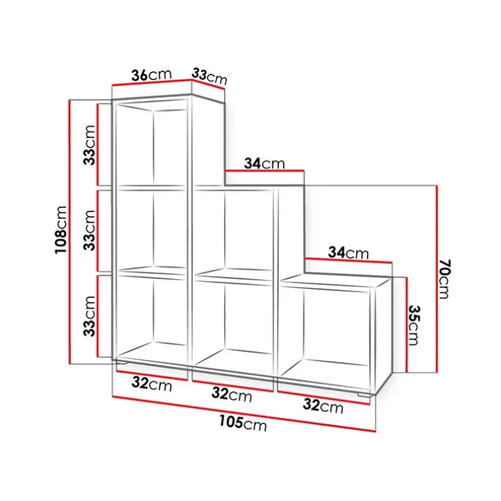 Libreria 105x108h cm 6 vani a giorno moderna bianco Reading