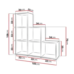 Libreria 105x108h cm 6 vani a giorno moderna rovere Reading