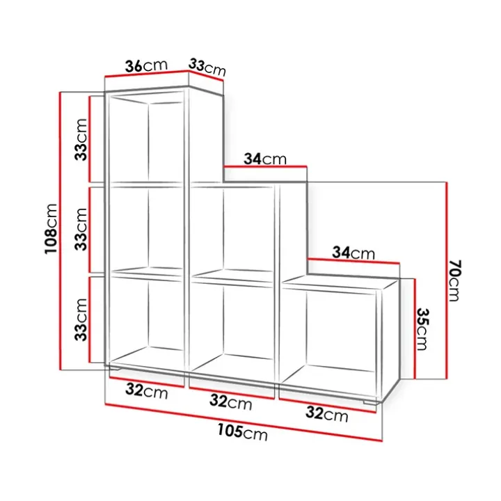Libreria 105x108h cm 6 vani a giorno moderna rovere Reading
