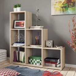 Libreria 105x108h cm 6 vani a giorno moderna rovere Reading