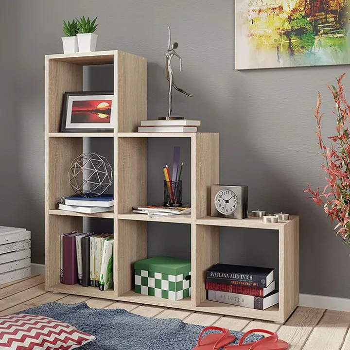 Libreria 105x108h cm 6 vani a giorno moderna rovere Reading