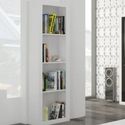 Libreria 60x198h cm 4 vani moderna soggiorno bianco opaco Xena