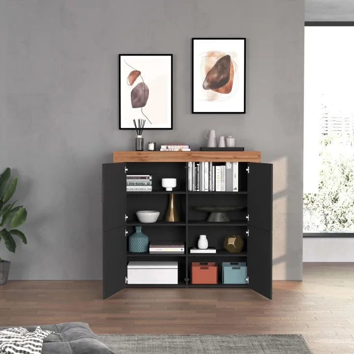 Madia alta moderna 140x130h cm antracite rovere Block