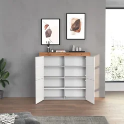 Madia alta moderna 140x130h cm bianco lucido rovere Block