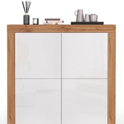 Madia alta moderna 140x130h cm bianco lucido rovere Block