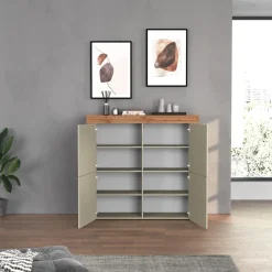 Madia alta moderna 140x130h cm tortora rovere Block