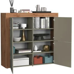 Madia alta moderna 140x130h cm tortora rovere Block