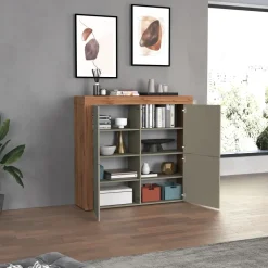 Madia alta moderna 140x130h cm tortora rovere Block