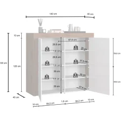 Madia alta moderna 140x130h cm tortora rovere Block