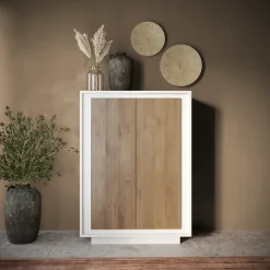 Madia alta 106x171h cm 2 ante bianco opaco rovere scuro Deluxe