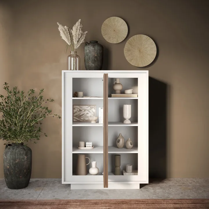 Madia alta 106x171h cm 2 ante bianco opaco rovere scuro Deluxe