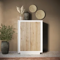 Madia alta 106x171h cm 2 ante bianco opaco rovere chiaro Deluxe
