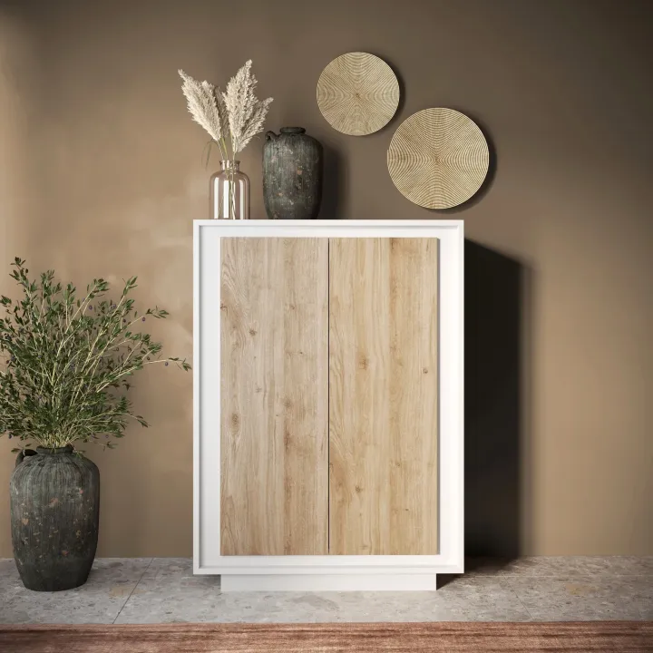 Madia alta 106x171h cm 2 ante bianco opaco rovere chiaro Deluxe