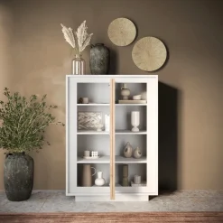Madia alta 106x171h cm 2 ante bianco opaco rovere chiaro Deluxe