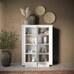 Madia alta 106x171h cm 2 ante bianco opaco grigio cemento Deluxe