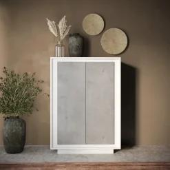 Madia alta 106x171h cm 2 ante bianco opaco grigio cemento Deluxe