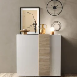 Madia alta 121x113h cm 2 ante moderna bianco lucido rovere Universal